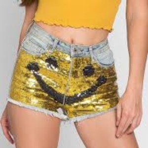 gold sequin high waisted shorts